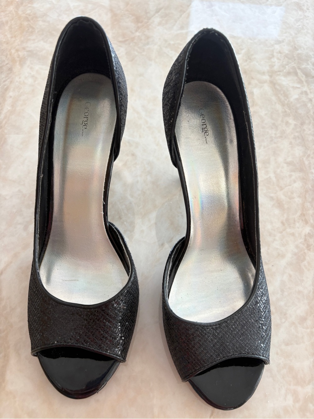 Size 10 Open-Toe Sparkle Black Pumps